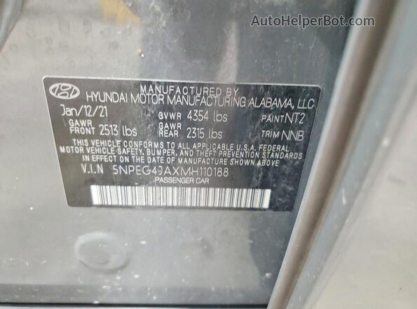 5NPEG4JAXMH110188 2021 HYUNDAI SONATA Gray Widok komory silnika