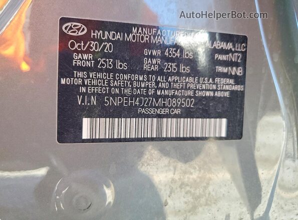 5NPEH4J27MH089502 2021 HYUNDAI SONATA Gray Engine compartment view