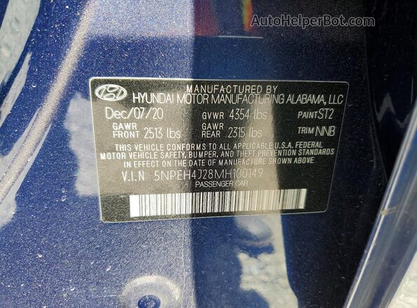 5NPEH4J28MH100149 2021 HYUNDAI SONATA Синий Вид подкапотного пространства