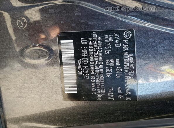 5NPEH4J2XLH024562 2020 HYUNDAI SONATA Charcoal Widok komory silnika