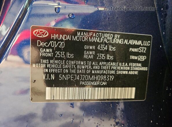 5NPEJ4J20MH098319 2021 HYUNDAI SONATA Blue Շարժիչի բաժամունքի տեսք