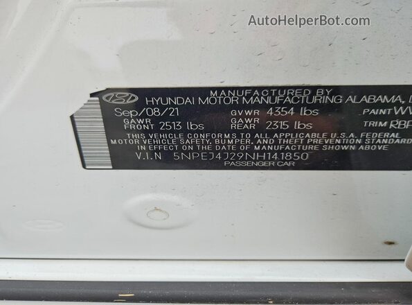 5NPEJ4J29NH141850 2022 HYUNDAI SONATA White Вид підкапотного простору