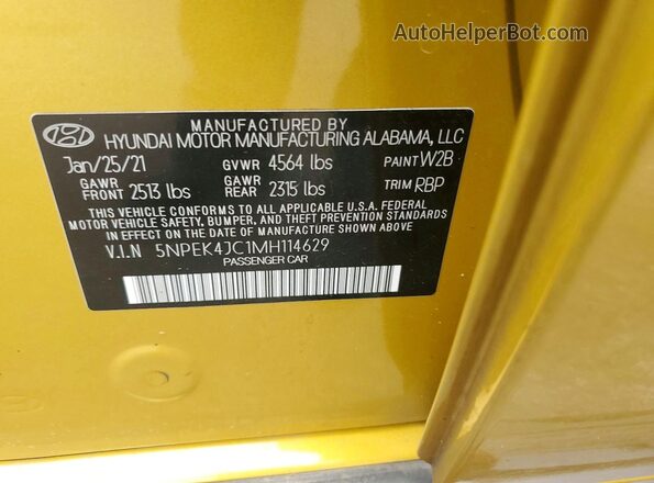 5NPEK4JC1MH114629 2021 HYUNDAI SONATA Gold Շարժիչի բաժամունքի տեսք