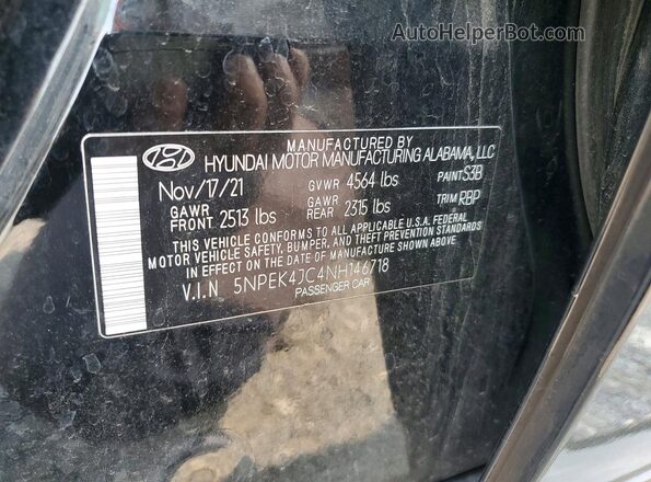 5NPEK4JC4NH146718 2022 HYUNDAI SONATA Black ძრავის განყოფილების ხედი