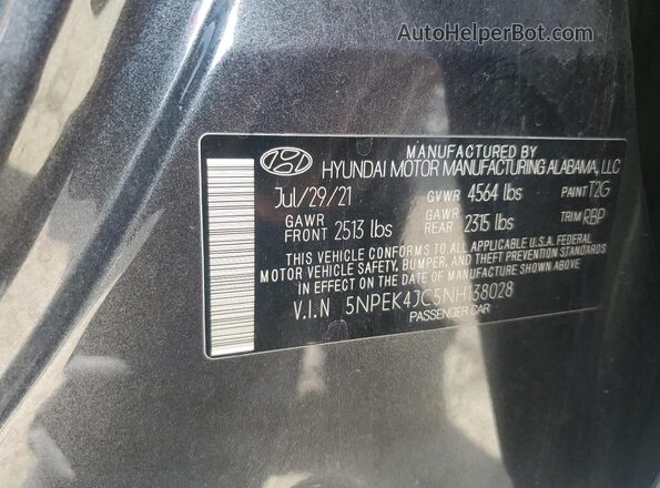 5NPEK4JC5NH138028 2022 HYUNDAI SONATA Gray Engine compartment view