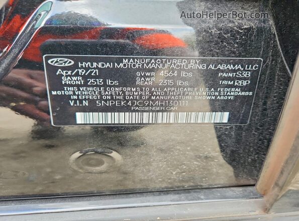 5NPEK4JC9MH130111 2021 HYUNDAI SONATA Черный Вид наклейки с VIN-кодом