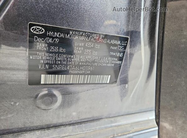 5NPEL4JA6LH011961 2020 HYUNDAI SONATA Black Vista del compartimento del motor