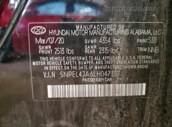 5NPEL4JA6LH047357 2020 HYUNDAI SONATA Black Vista del compartimento del motor
