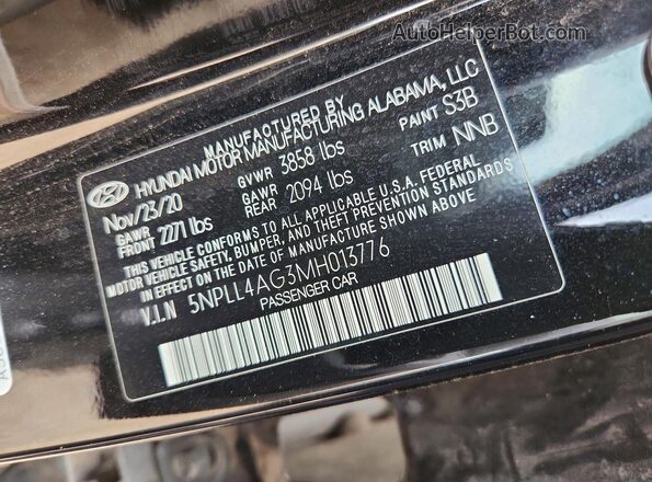 5NPLL4AG3MH013776 2021 HYUNDAI ELANTRA Черный Вид подкапотного пространства