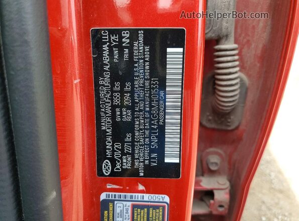 5NPLL4AG8MH015331 2021 HYUNDAI ELANTRA Red VIN კოდის სტიკერის ხედი