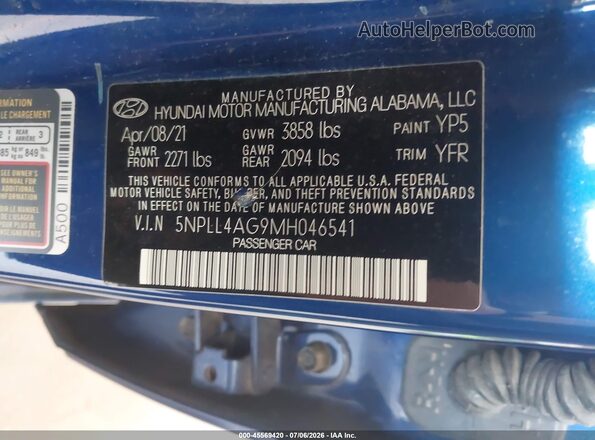 5NPLL4AG9MH046541 2021 HYUNDAI ELANTRA Blue Вид підкапотного простору