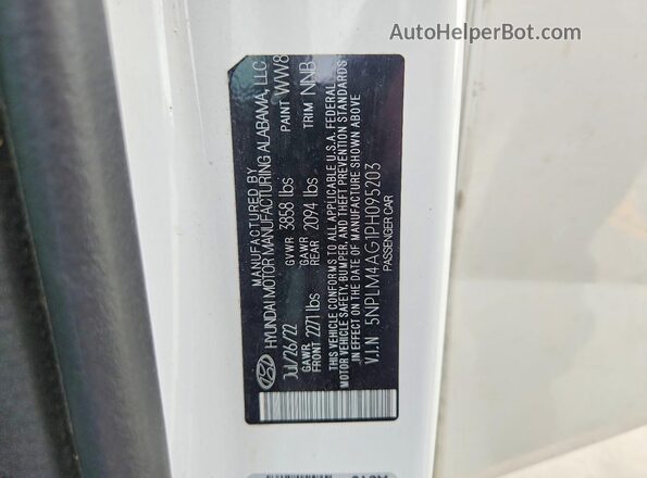 5NPLM4AG1PH095203 2023 HYUNDAI ELANTRA White Widok komory silnika