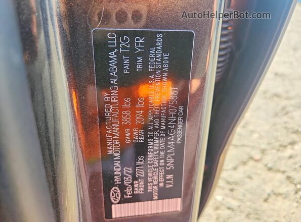 5NPLM4AG4NH075881 2022 HYUNDAI ELANTRA Gray ძრავის განყოფილების ხედი