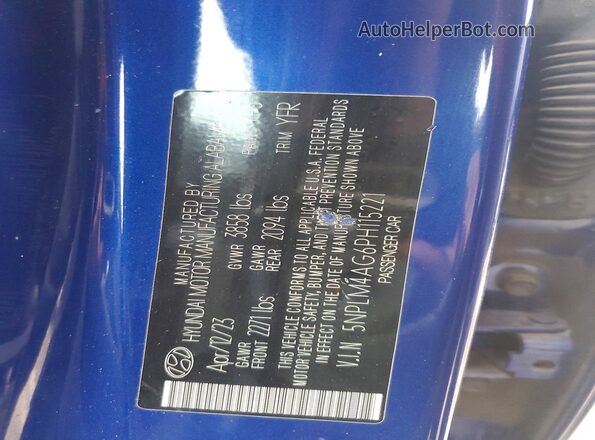 5NPLM4AG6PH115221 2023 HYUNDAI ELANTRA Blue Շարժիչի բաժամունքի տեսք