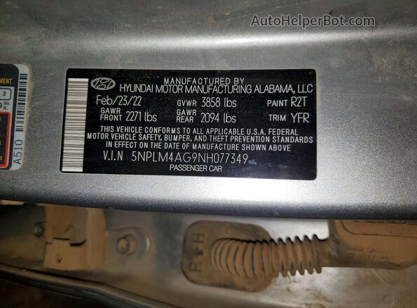 5NPLM4AG9NH077349 2022 HYUNDAI ELANTRA Silver Vista del compartimento del motor