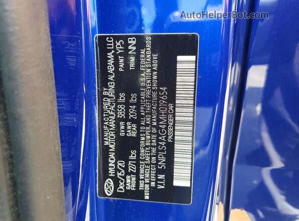 5NPLS4AG4MH019654 2021 HYUNDAI ELANTRA Blue ძრავის განყოფილების ხედი