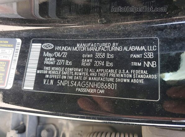 5NPLS4AG5NH086801 2022 HYUNDAI ELANTRA Charcoal ძრავის განყოფილების ხედი