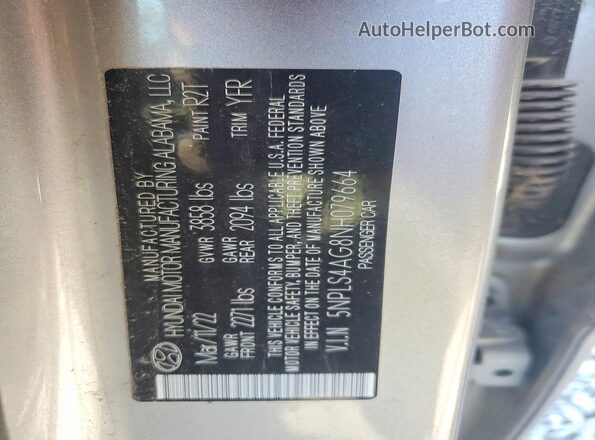 5NPLS4AG8NH079664 2022 HYUNDAI ELANTRA Silver Vista de la etiqueta del VIN