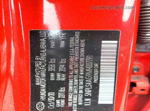 5NPLS4AG9MH007791 2021 HYUNDAI ELANTRA Red Вид підкапотного простору