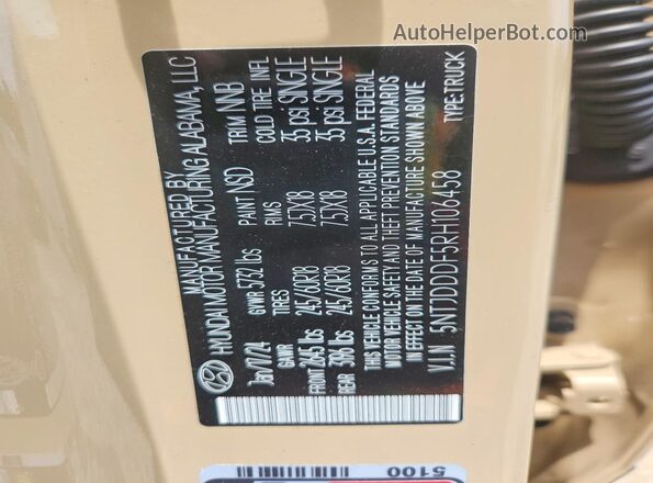 5NTJDDDF5RH106458 2024 HYUNDAI SANTA Желто-коричневый Вид подкапотного пространства