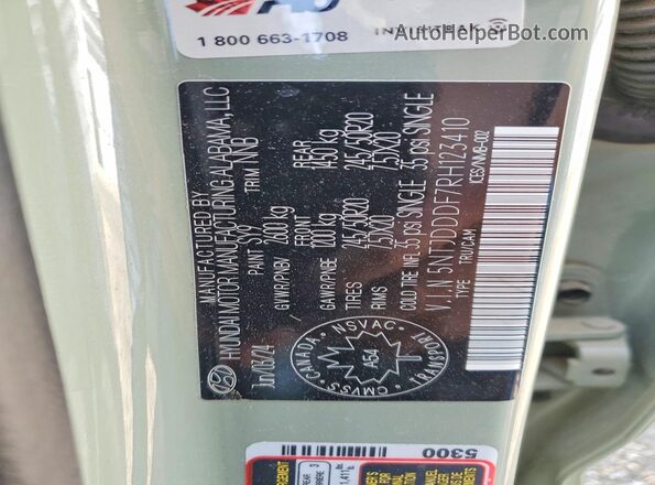 5NTJDDDF7RH123410 2024 HYUNDAI SANTA Green VIN კოდის სტიკერის ხედი