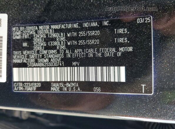 5TDAAAB62SS030741 2025 LEXUS TX Black VIN կոդի պիտակի տեսք
