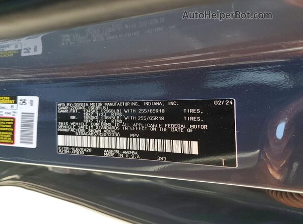 5TDACAB57RS012330 2024 TOYOTA GRAND Gray Вид наклейки з VIN-кодом