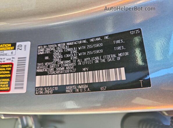 5TDACAB58TS081437 2026 TOYOTA GRAND Gray 360 interior view