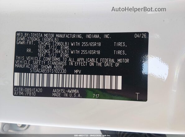 5TDACAB59TS102330 2026 TOYOTA GRAND HIGHLANDER HYBRID White Вид підкапотного простору