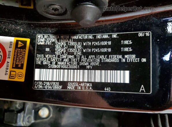 5TDBKRFH0GS300861 2016 TOYOTA HIGHLANDER Black 360 interior view