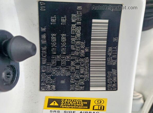 5TDBZRFH5HS378694 2017 TOYOTA HIGHLANDER White Widok wnętrza 360 stopni