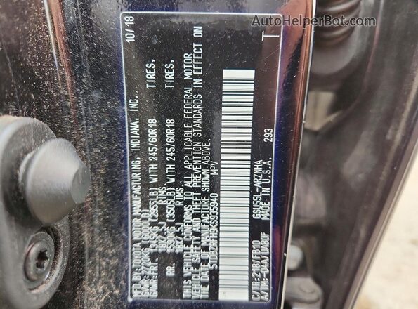5TDBZRFH9KS935940 2019 TOYOTA HIGHLANDER Black Widok naklejki z numerem VIN