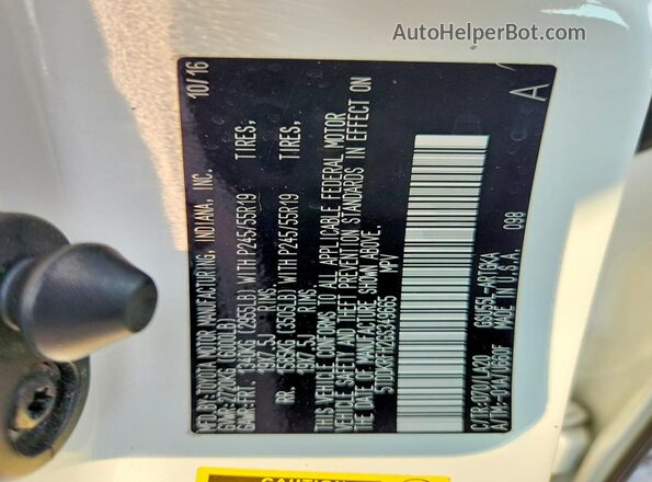 5TDDKRFH2GS349665 2016 TOYOTA HIGHLANDER White Вид наклейки з VIN-кодом