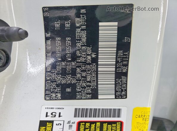 5TDDZ3DC8HS150654 2017 TOYOTA SIENNA White VIN sticker view