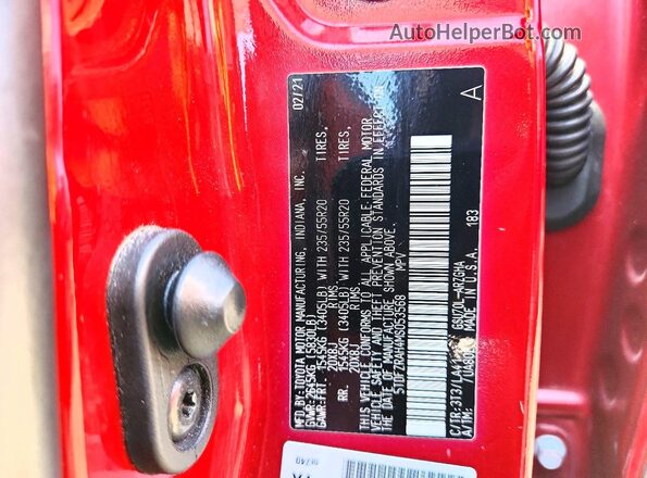 5TDFZRAH4MS053568 2021 TOYOTA HIGHLANDER Red VIN კოდის სტიკერის ხედი