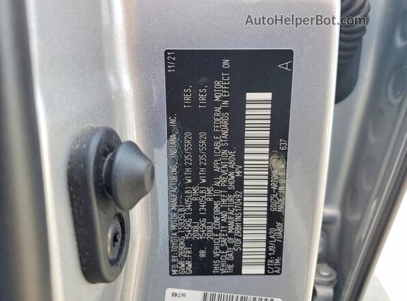 5TDFZRBH1NS170492 2022 TOYOTA HIGHLANDER Silver VIN կոդի պիտակի տեսք