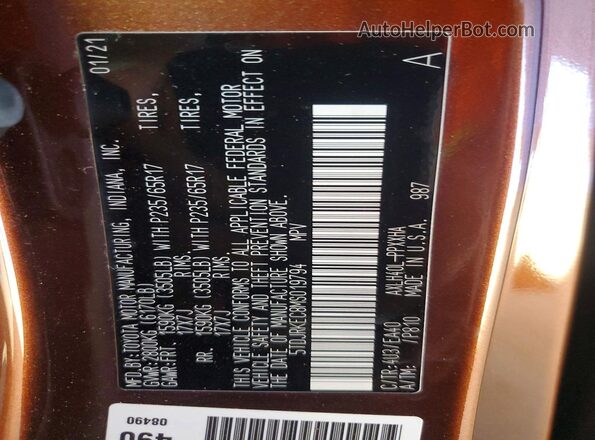 5TDJRKEC8MS019794 2021 TOYOTA SIENNA Brown VIN კოდის სტიკერის ხედი