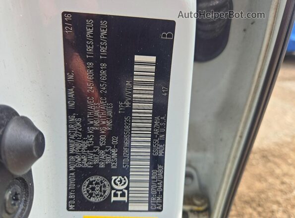 5TDJZRFH6HS508235 2017 TOYOTA HIGHLANDER White VIN sticker view