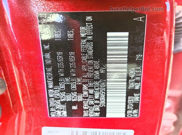 5TDKDRAH5PS010472 2023 TOYOTA HIGHLANDER Red Vista de la etiqueta del VIN