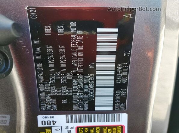 5TDKRKECXMS073909 2021 TOYOTA SIENNA Серый Вид наклейки с VIN-кодом