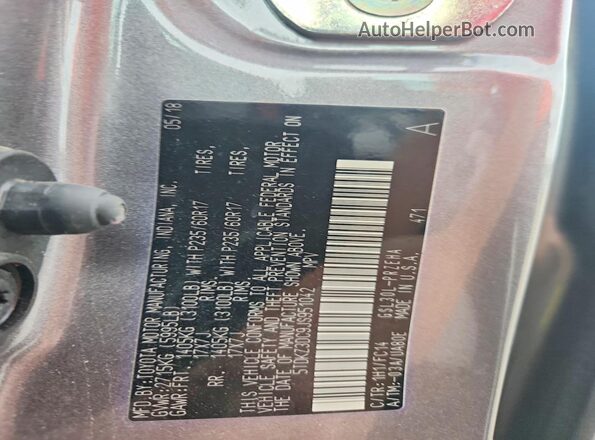5TDKZ3DC9JS951042 2018 TOYOTA SIENNA Gray Widok wnętrza 360 stopni