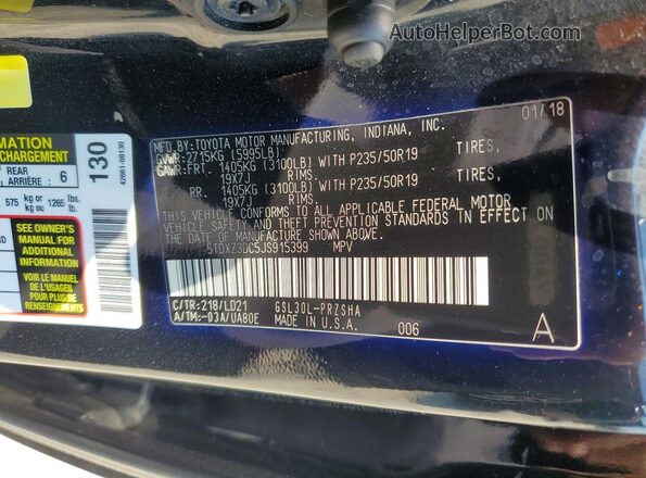 5TDXZ3DC5JS915399 2018 TOYOTA SIENNA Black Vista de la etiqueta del VIN