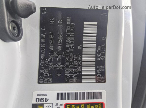5TDYRKEC8RS187747 2024 TOYOTA SIENNA White VIN კოდის სტიკერის ხედი