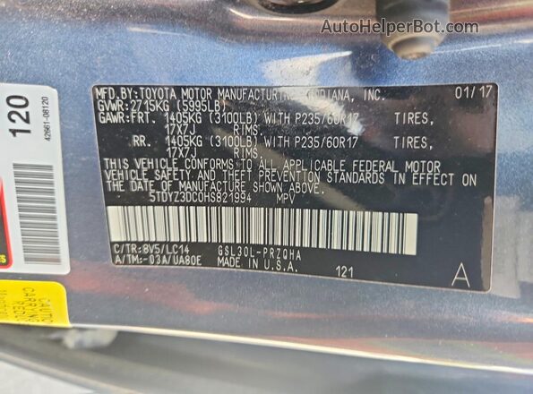 5TDYZ3DC0HS821994 2017 TOYOTA SIENNA Blue Widok wnętrza 360 stopni