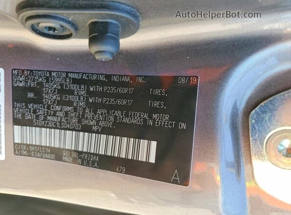 5TDYZ3DC1LS040703 2020 TOYOTA SIENNA Серый Вид подкапотного пространства