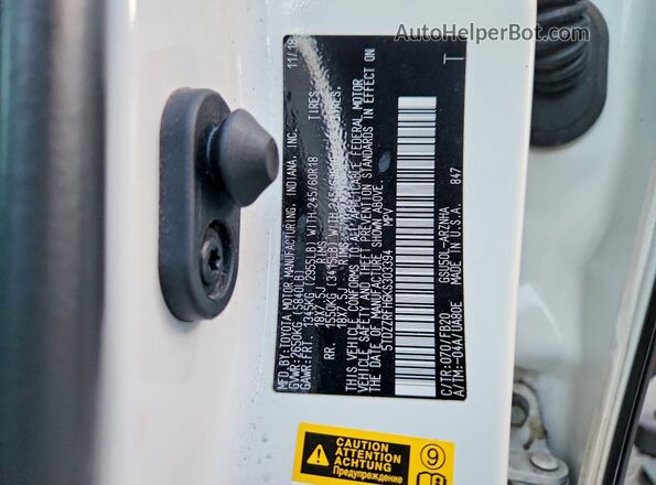 5TDZZRFH6KS303394 2019 TOYOTA HIGHLANDER White Vista interior de 360 grados