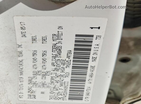 5TFAX5GNXHX092333 2017 TOYOTA TACOMA White VIN კოდის სტიკერის ხედი