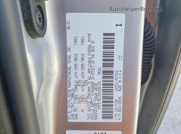 5TFEY5F19MX286729 2021 TOYOTA TUNDRA Silver Vista de la etiqueta del VIN