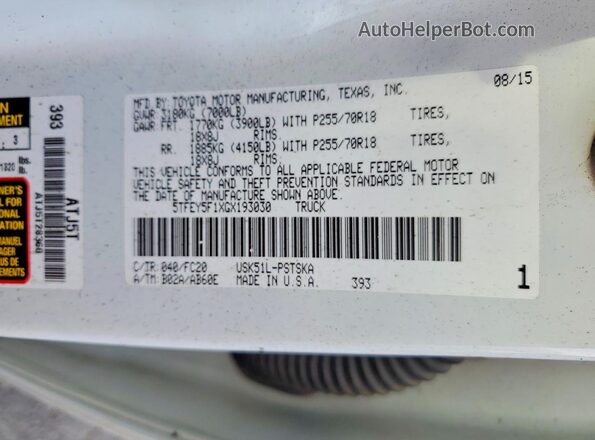 5TFEY5F1XGX193030 2016 TOYOTA TUNDRA White Engine compartment view