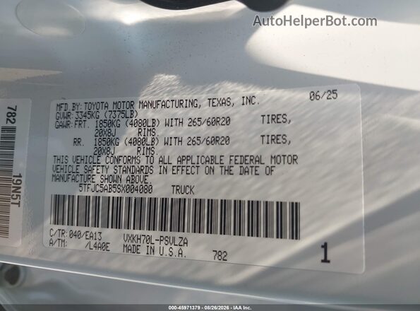 5TFJC5AB5SX004080 2025 TOYOTA TUNDRA HYBRID White Շարժիչի բաժամունքի տեսք